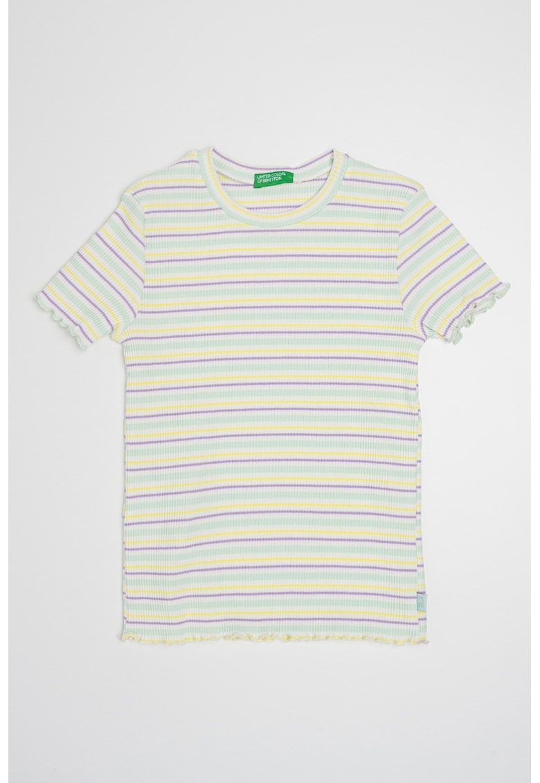 Tricou cu decolteu la baza gatului si model in dungi - Galben/Alb murdar