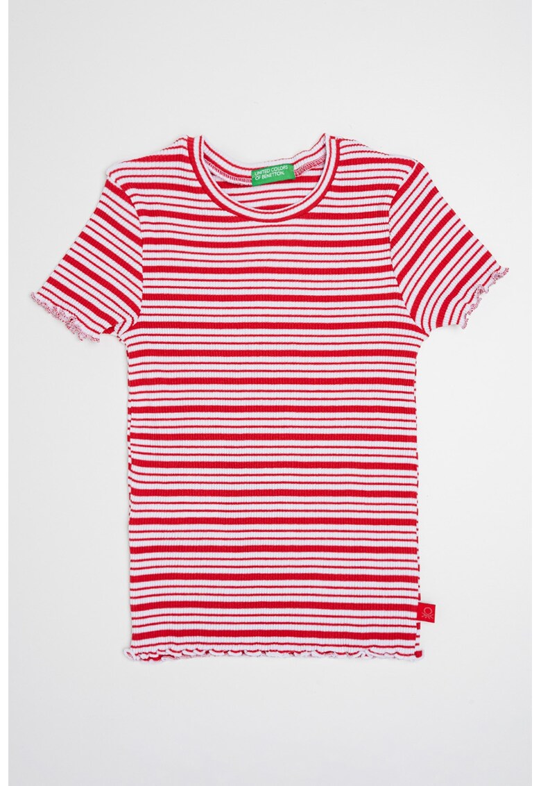 Tricou cu decolteu la baza gatului si model in dungi - Rosu/Alb optic