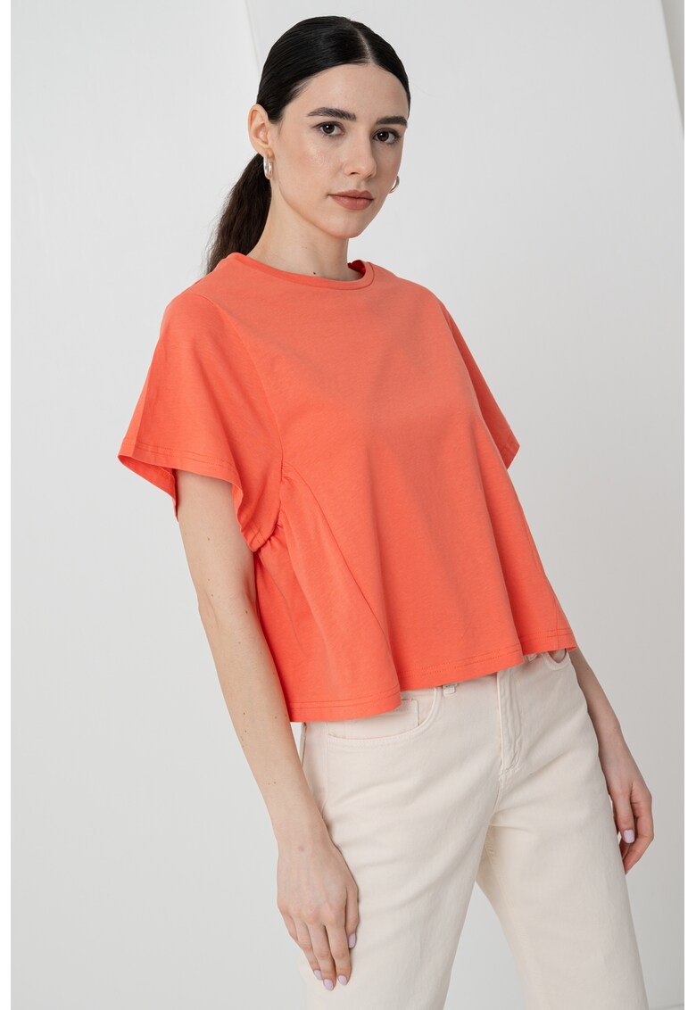 Tricou lejer cu decolteu la baza gatului - Portocaliu mandarina