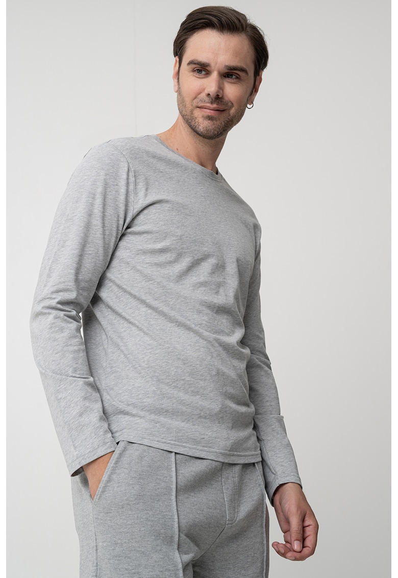 Bluza uni cu decolteu la baza gatului - Gri melange