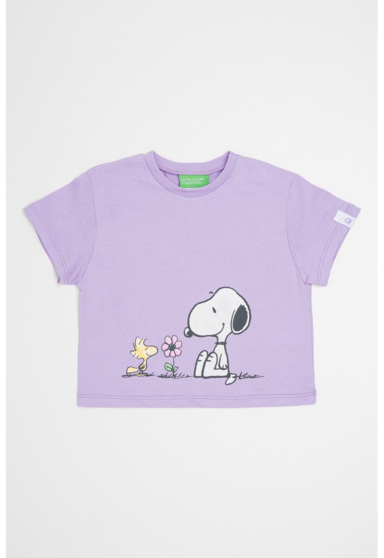 Tricou cu decolteu la baza gatului si Peanuts - Alb/Lila
