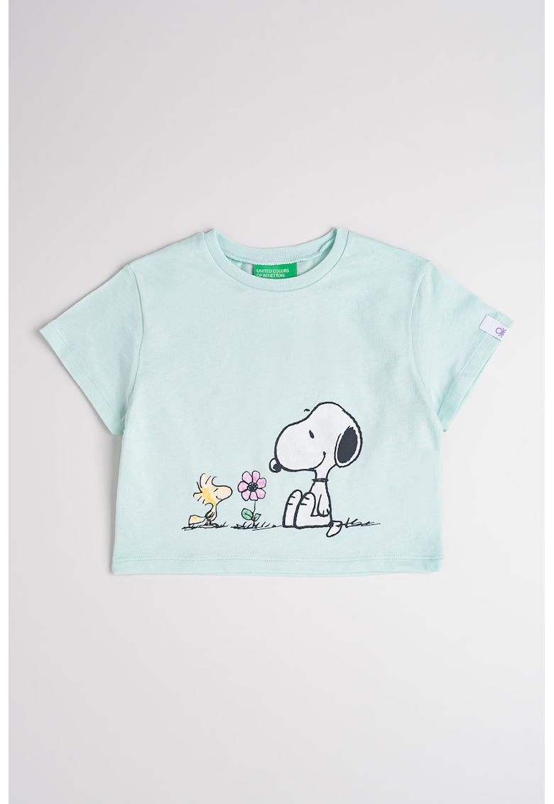 Tricou cu decolteu la baza gatului si Peanuts - Galben/Verde menta