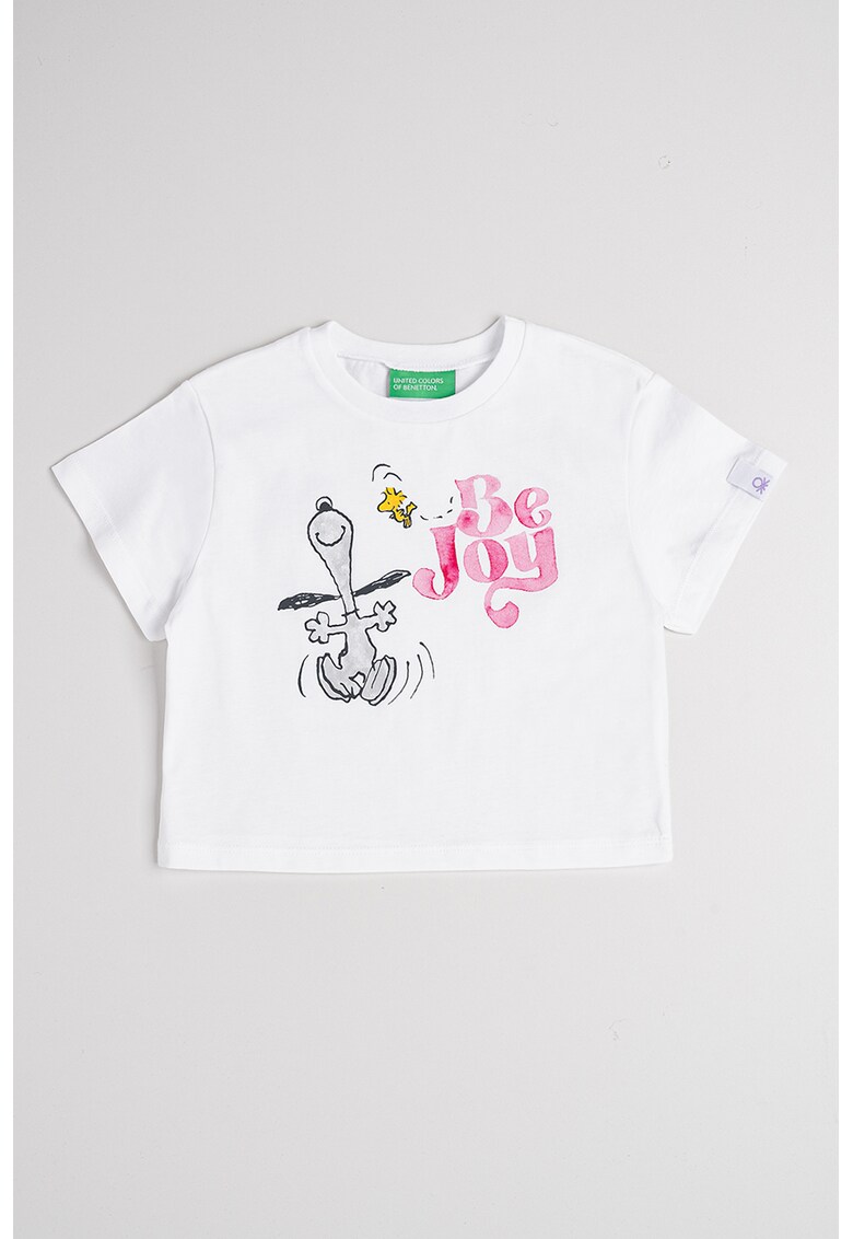 Tricou cu decolteu la baza gatului si Peanuts - Alb/Roz/Gri inchis