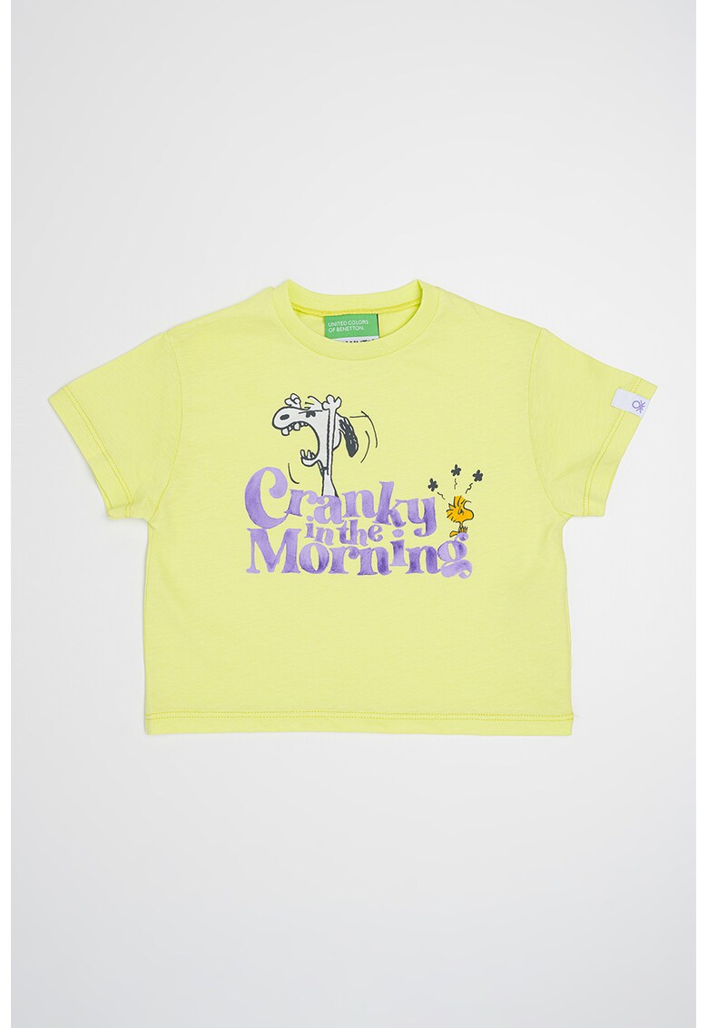 Tricou cu decolteu la baza gatului si Peanuts - Violet/Verde lime