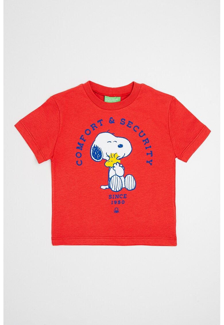 Tricou cu decolteu la baza gatului si Peanuts - Rosu/Alb/Albastru royal