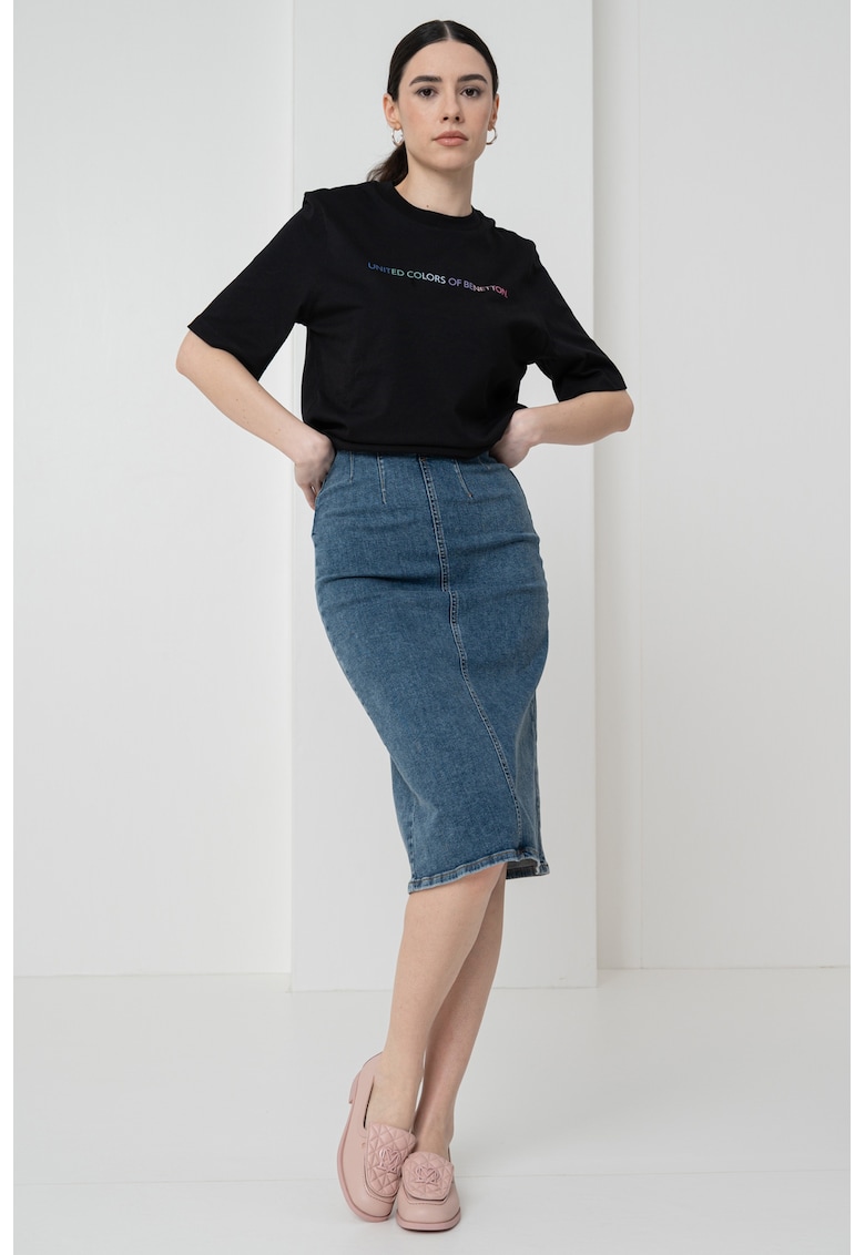 Fusta midi cambrata din denim