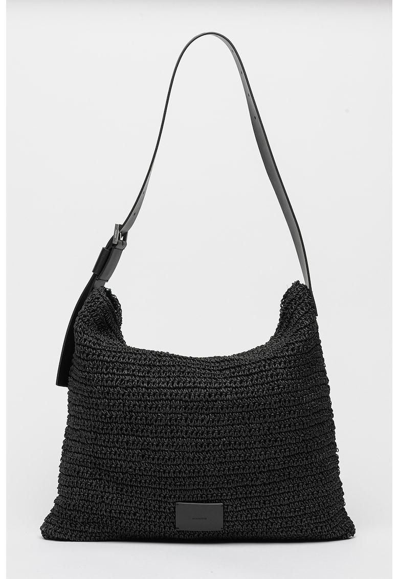 Geanta hobo tesuta din paie de hartie Asha - Negru stins
