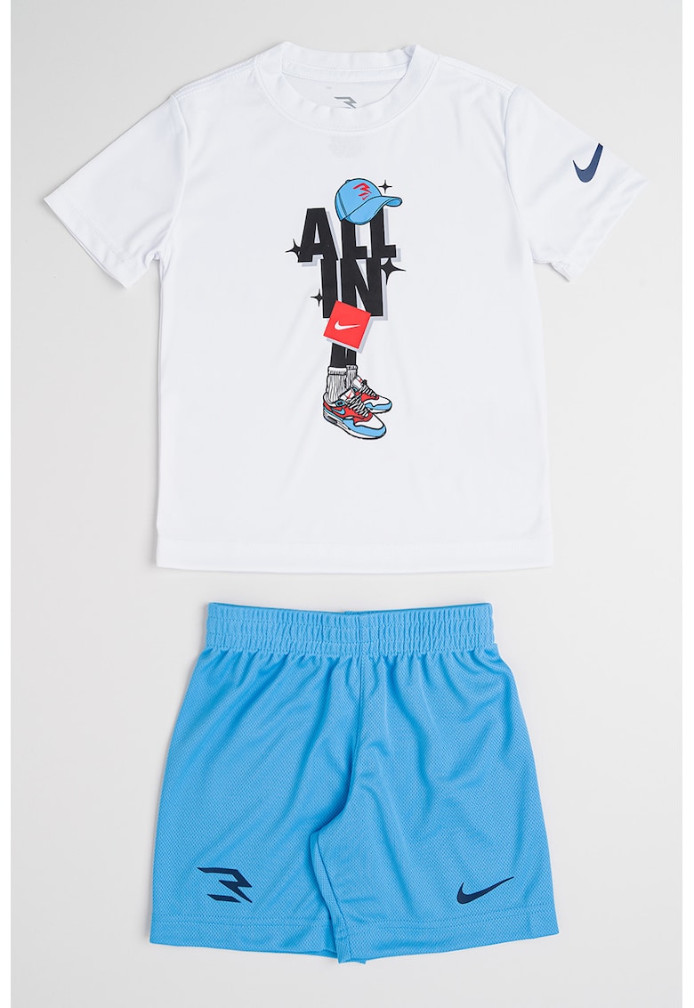 Set de tricou cu imprimeu si pantaloni scurti - 2 Piese - Rosu/Alb/Albastru lavanda