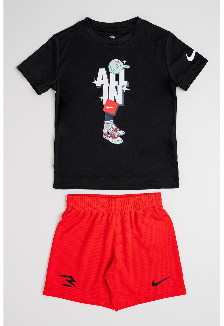 Set de tricou cu imprimeu si pantaloni scurti - 2 Piese - Rosu/Alb/Negru