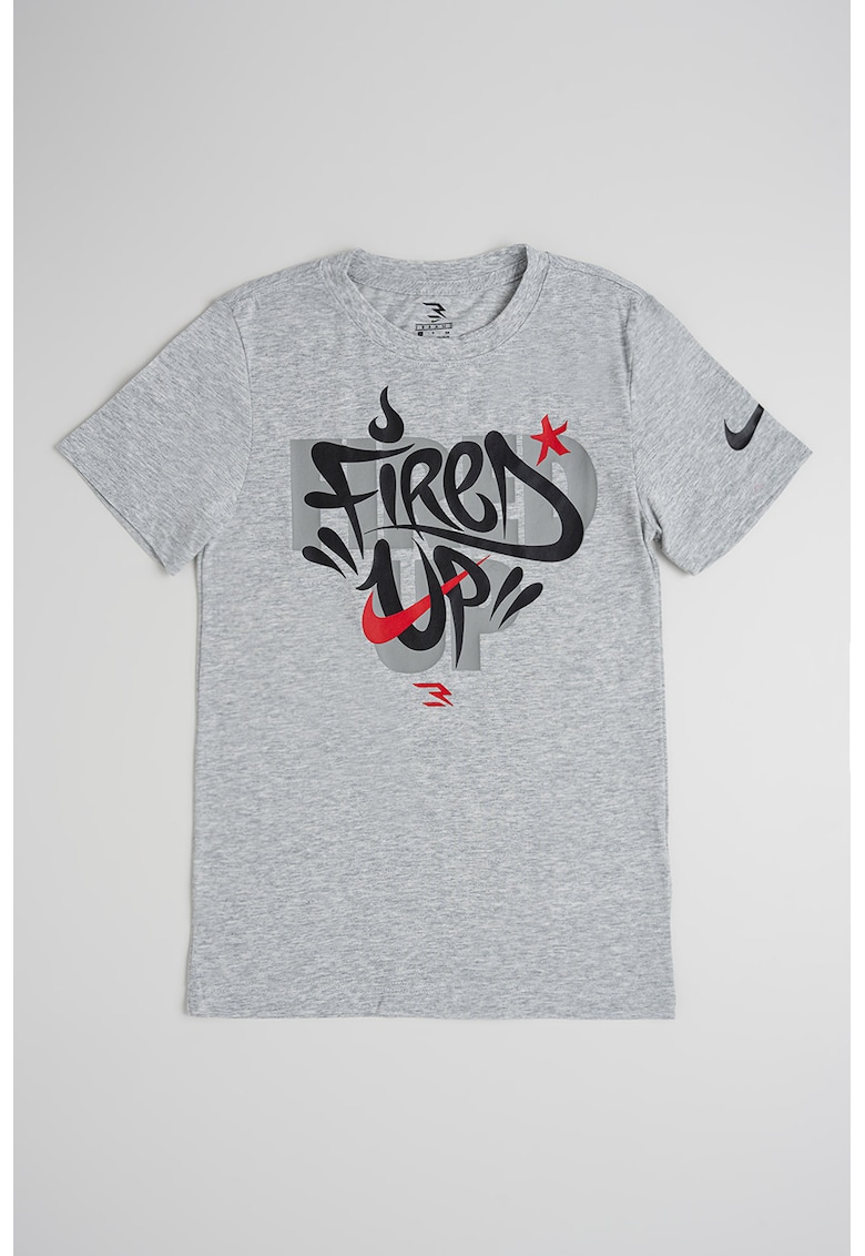 Tricou cu imprimeu mesaj - Rosu/Negru/Gri deschis