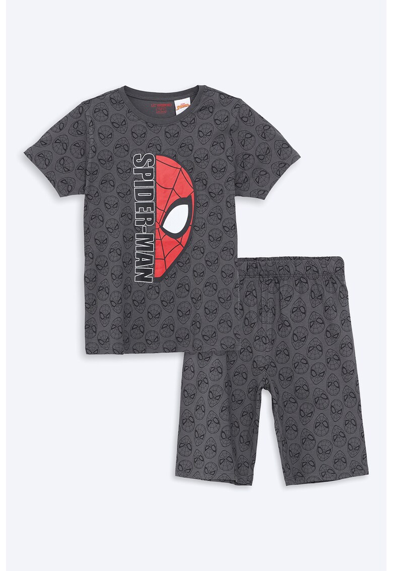 Pijama de bumbac cu imprimeu Spiderman - Rosu/Negru/Gri antracit