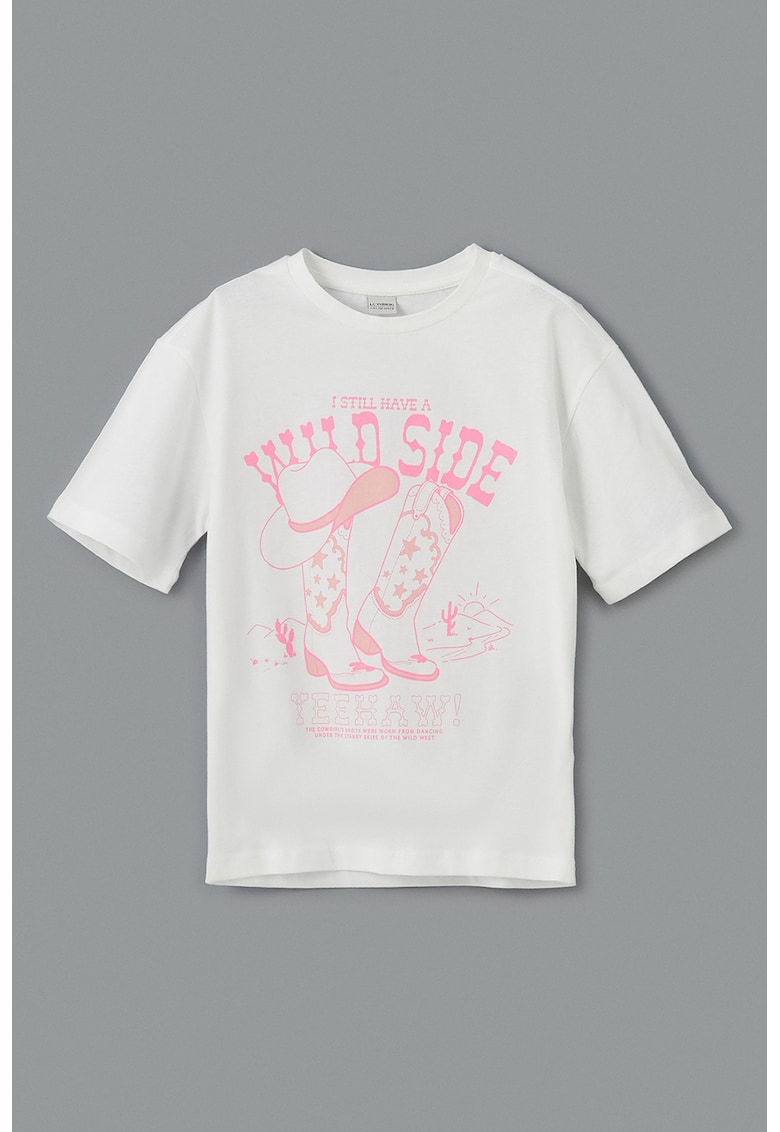 Tricou de bumbac cu imprimeu - Roz pastel/Alb murdar/Roz prafuit