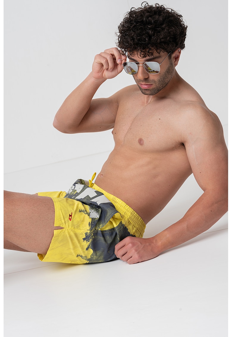 Pantaloni scurti de baie cu model - Galben/Negru stins