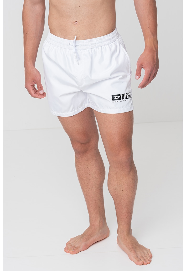 Pantaloni scurti de baie cu logo si snur - Alb optic