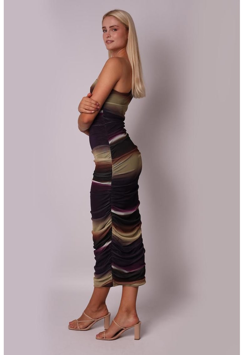 Rochie midi din plasă cu un umăr și imprimeu abstract RT281