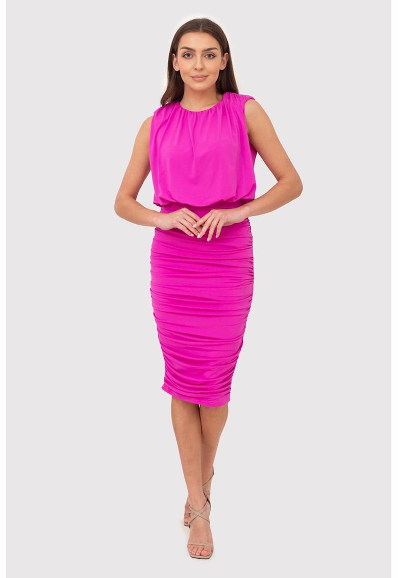 Rochie midi roz cu fusta cu volane DA1767 HOT PINK Rochie midi roz cu fusta cu volane DA1767 HOT PINK
