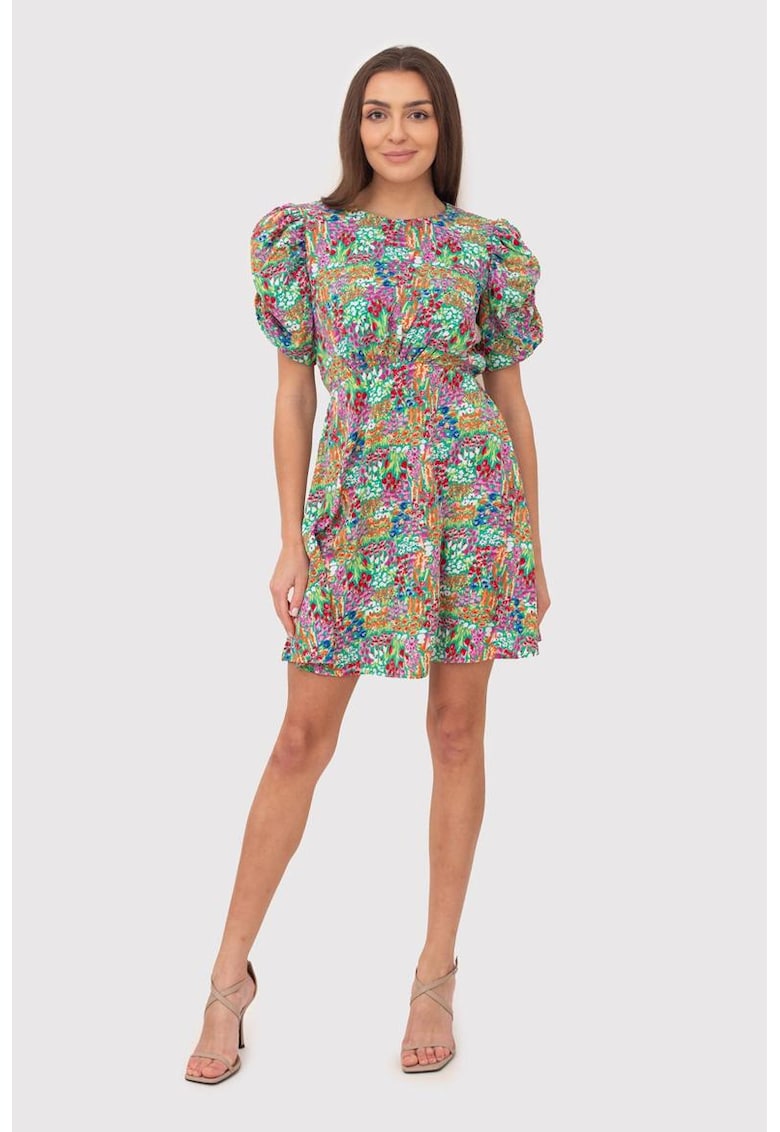 Rochie mini cu maneci Buff cu imprimeu colorat DA1763 MULTI Rochie mini cu maneci Buff cu imprimeu colorat DA1763 MULTI