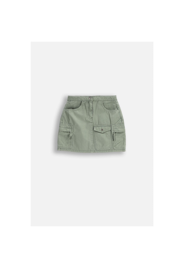 Fusta mini verde - bumbac - cu buzunare - pentru fete