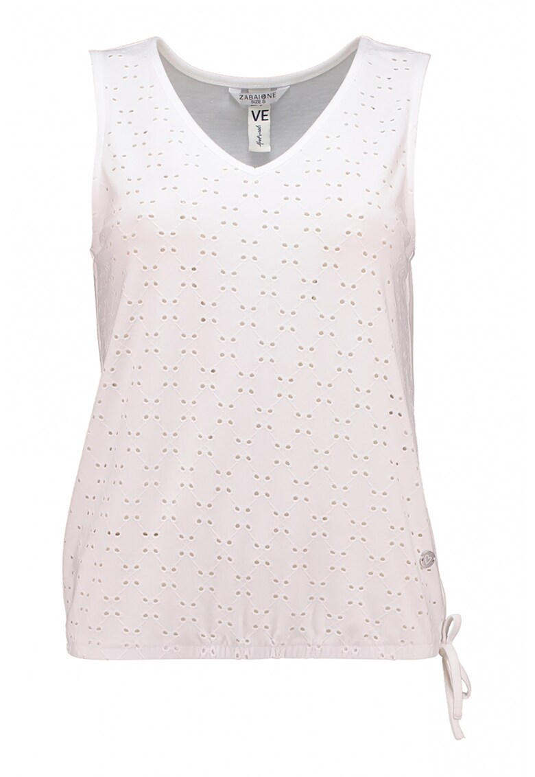 Top brodat cu decolteu in V - Alb murdar