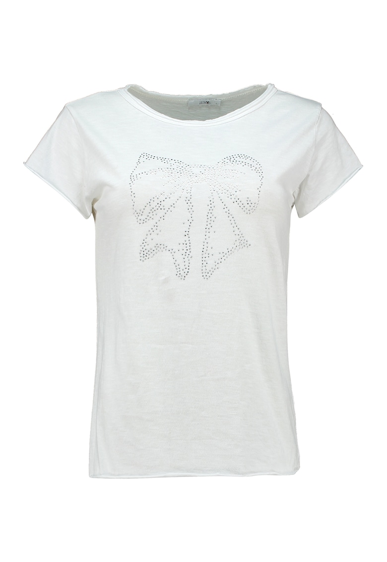 Tricou cu decolteu la baza gatului si aplicatii din strasuri