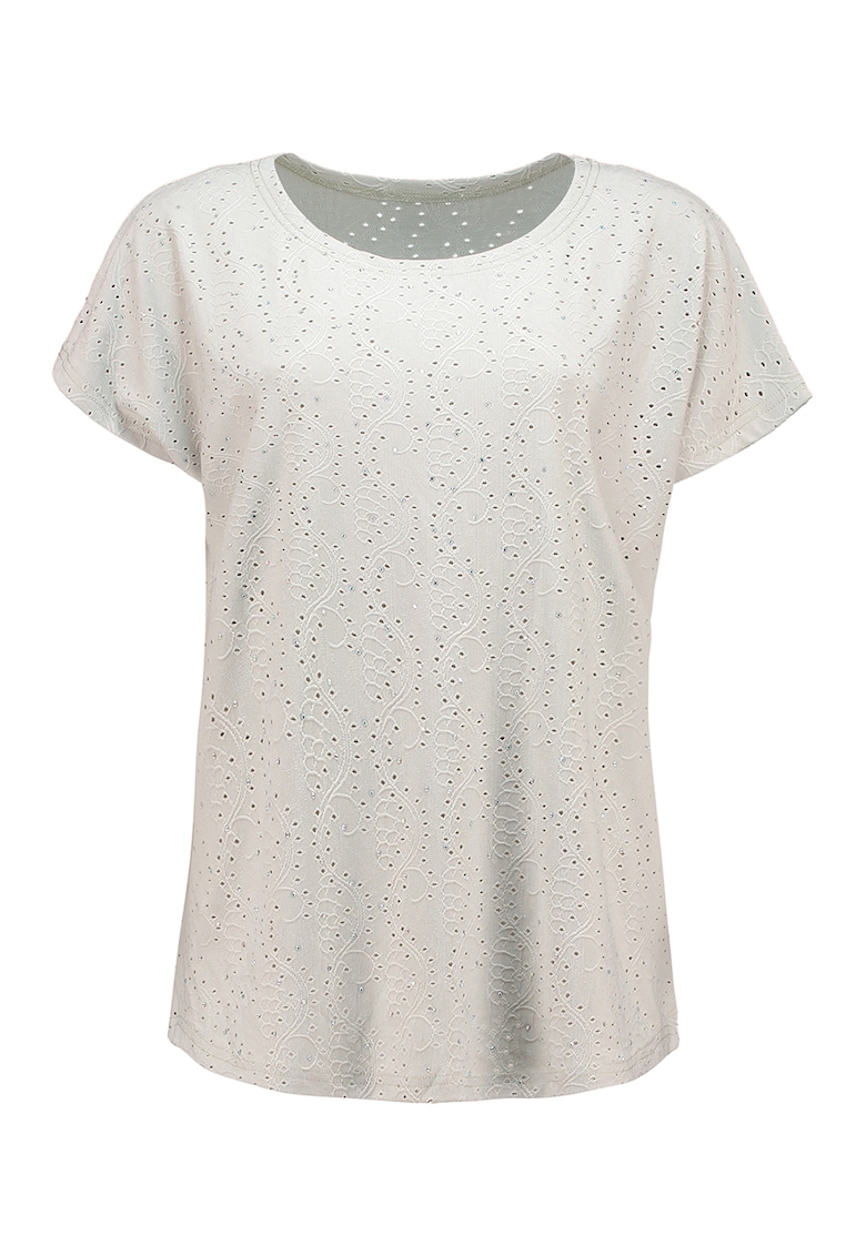 Tricou cu decolteu rotund si broderie