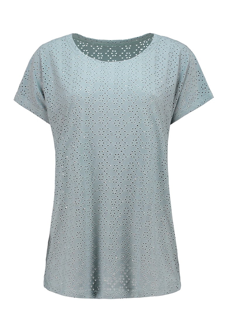 Tricou cu decolteu rotund si broderie