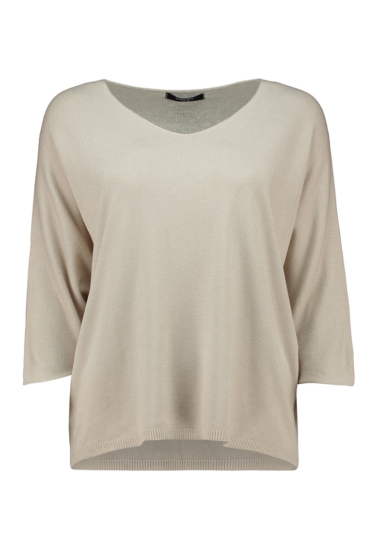 Bluza din amestec de modal cu decolteu in V si maneci trei sferturi
