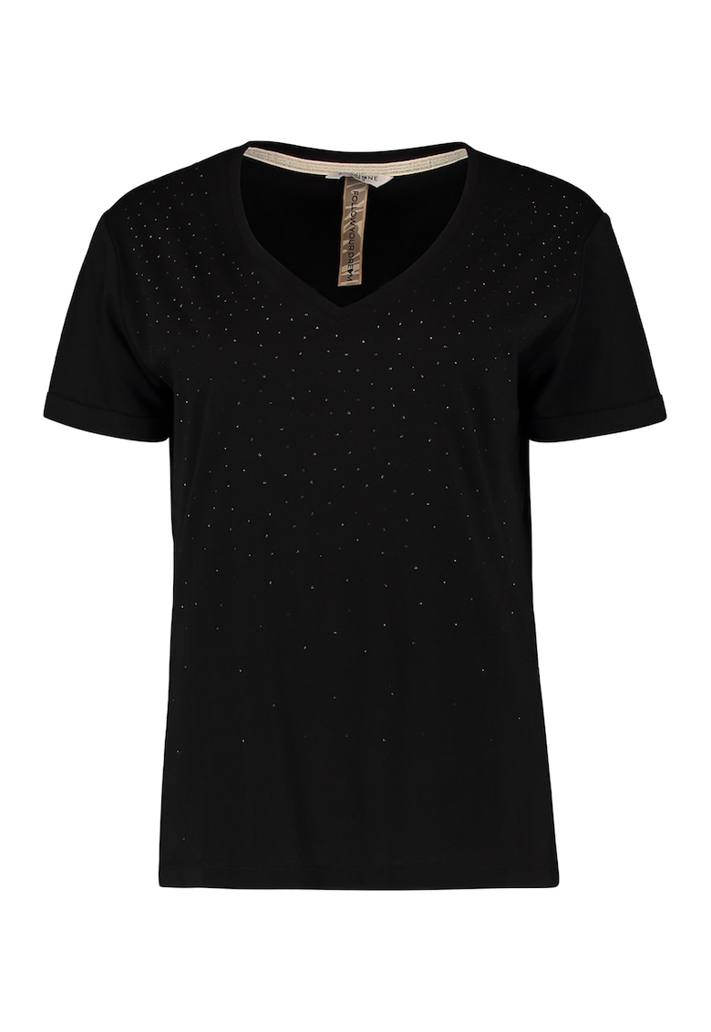 Tricou din amestec de modal cu decolteu in V - Negru