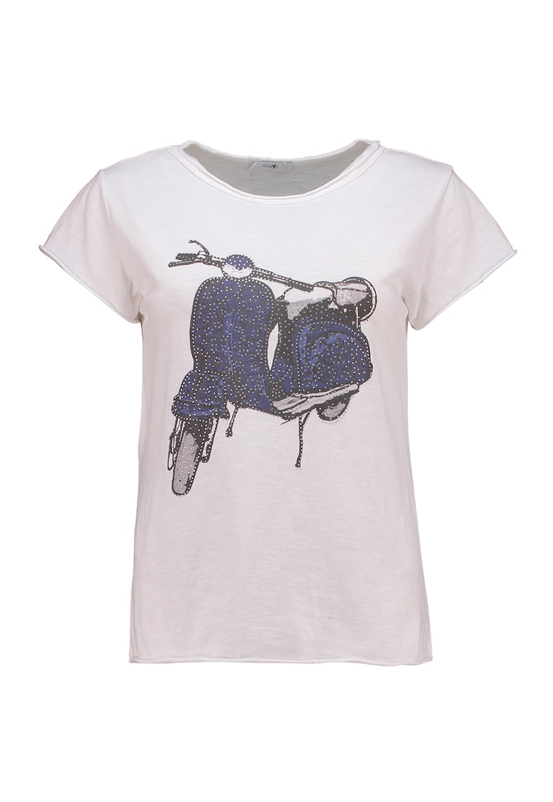 Tricou cu decolteu la baza gatului si aplicatii din strasuri