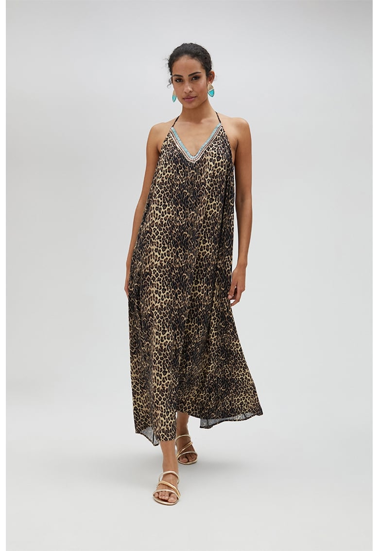 Rochie maxi cu decolteu in V si animal print Rochie maxi cu decolteu in V si animal print