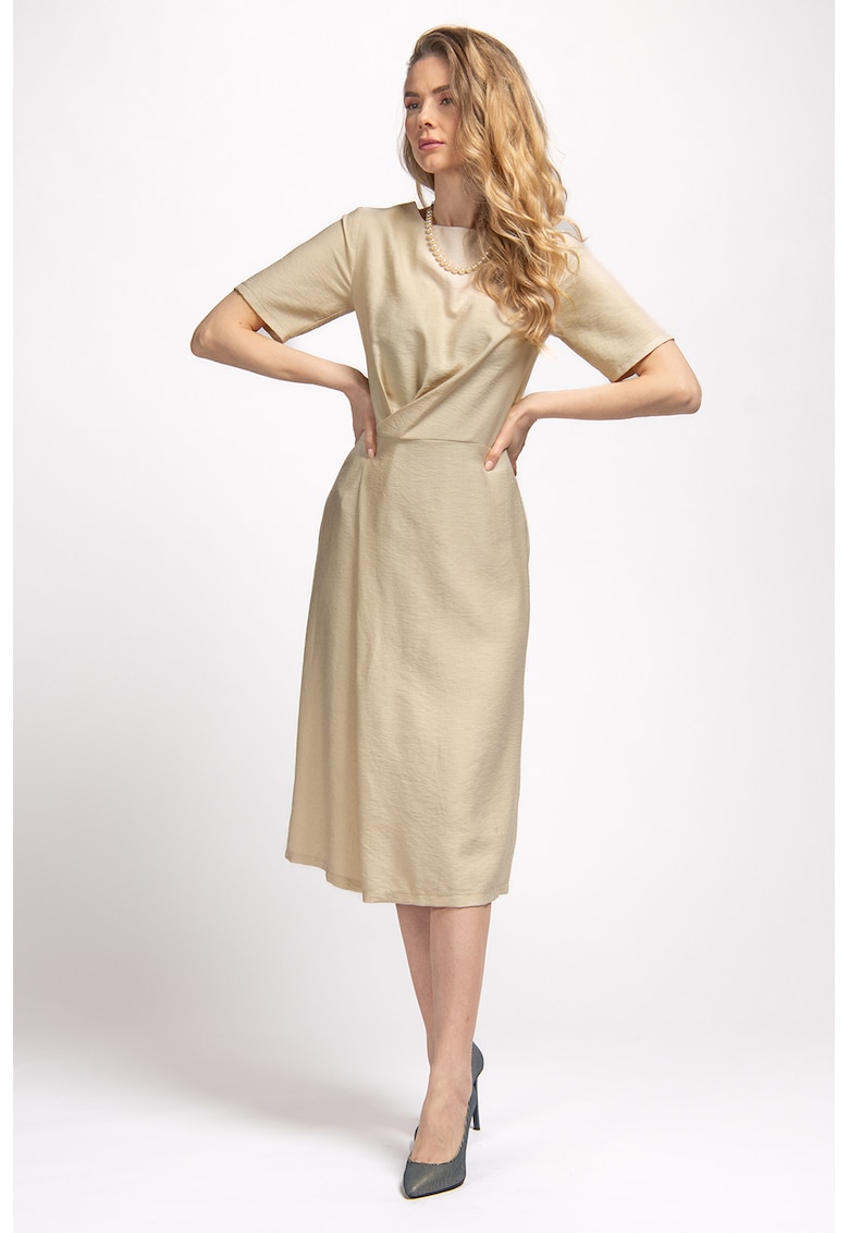 Rochie midi cu model drapat Georgia - Maro nisip