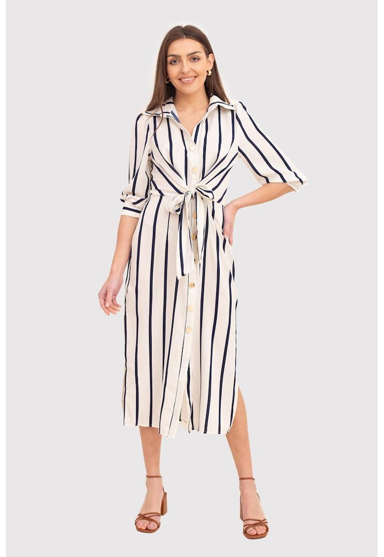 Rochie midi in dungi crem cu nasturi si maneci 3/4 DA1794 CREAM/NAVY Rochie midi in dungi crem cu nasturi si maneci 3/4 DA1794 CREAM/NAVY