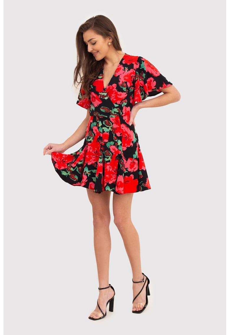 Rochie mini rosie cu imprimeu floral DA1858 RED