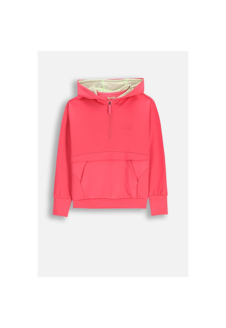 Hanorac sport roz - tricot moale - cu gluga si buzunar - pentru fete
