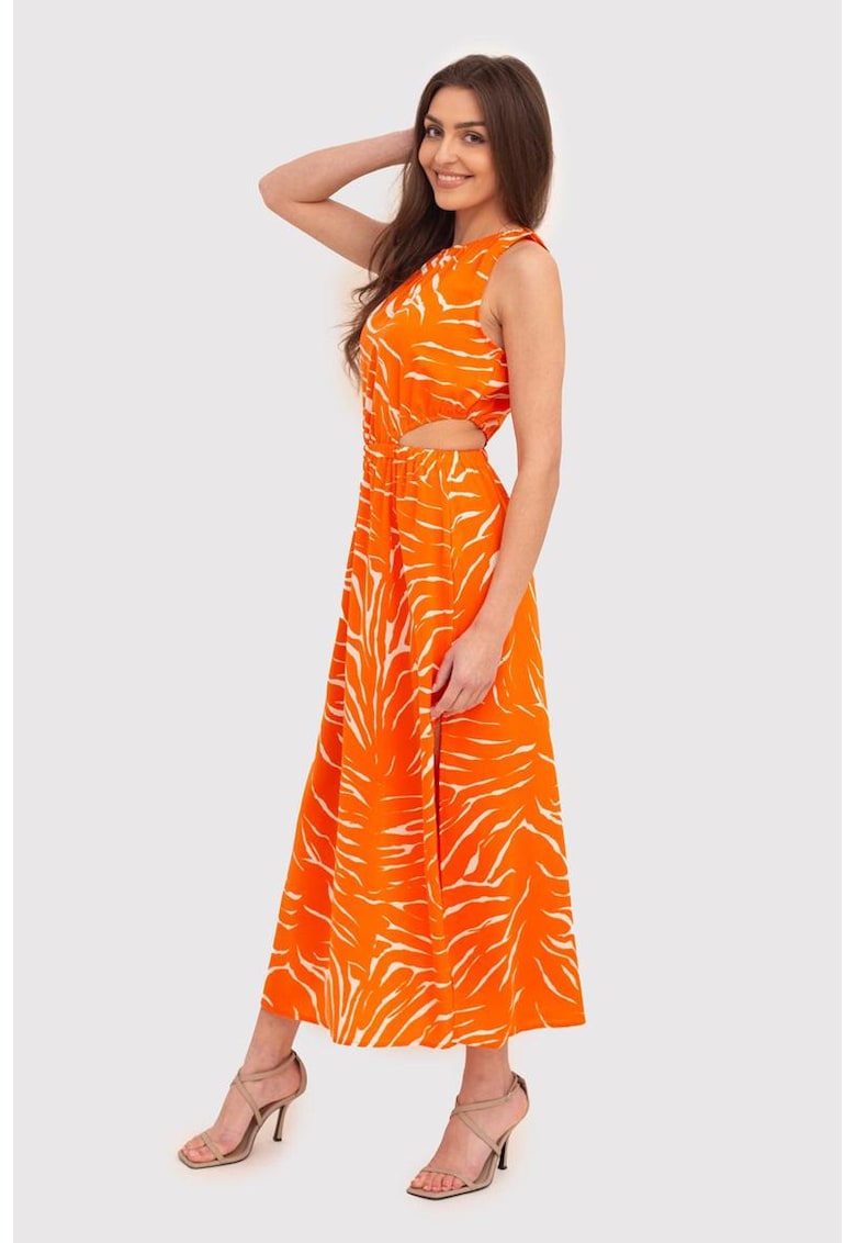 Rochie midi portocalie cu decupaje in talie DA1723 BLOOD ORANGE