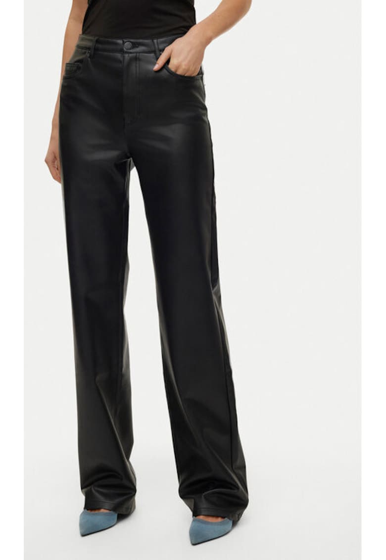 Pantaloni dama - 304868757 - Piele ecologica - Negru