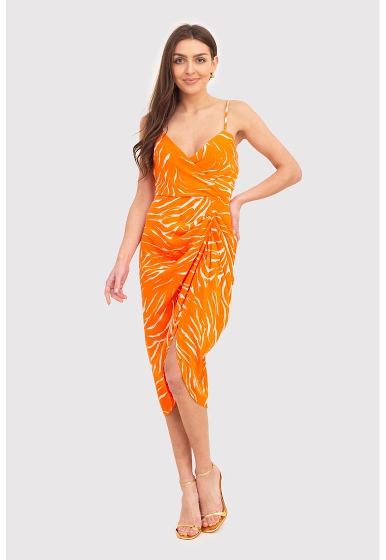 Rochie midi portocalie cu bretele subtiri DA1716 Rochie midi portocalie cu bretele subtiri DA1716