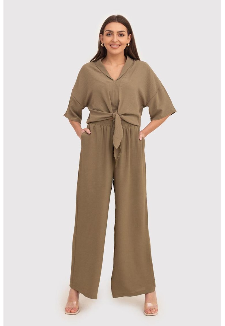 Pantaloni bej cu croiala larga si talie elastica TRA038 KHAKI