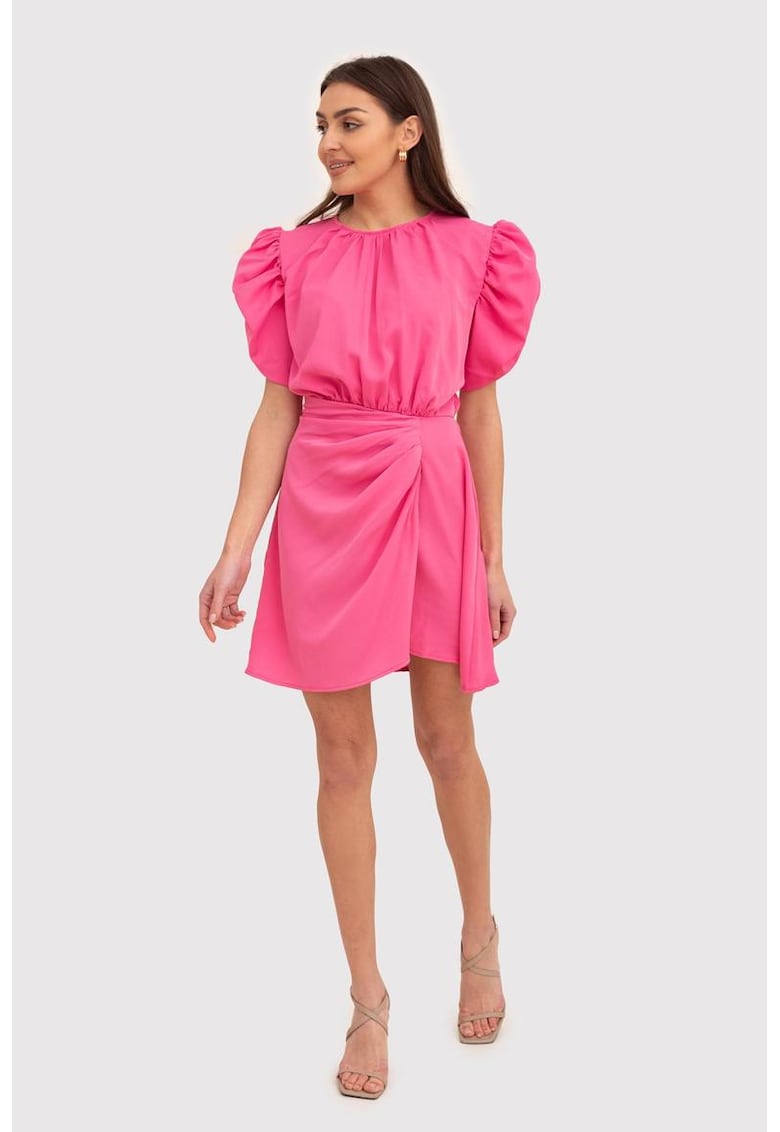 Rochie mini cu maneci scurte bufante - Roz - DA1779 PINK