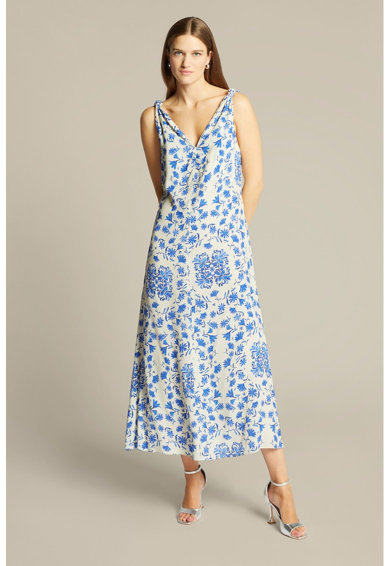 Rochie midi cu model floral si decolteu in V