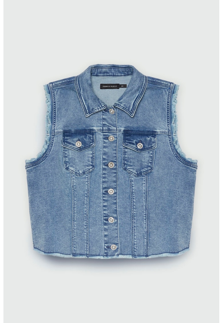 Vesta din denim cu buzunare cu clapa