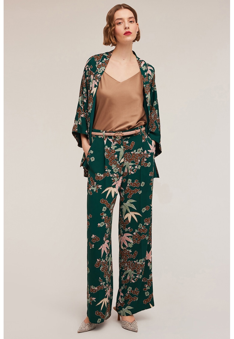 Pantaloni cu croiala ampla si talie inalta - Verde feriga