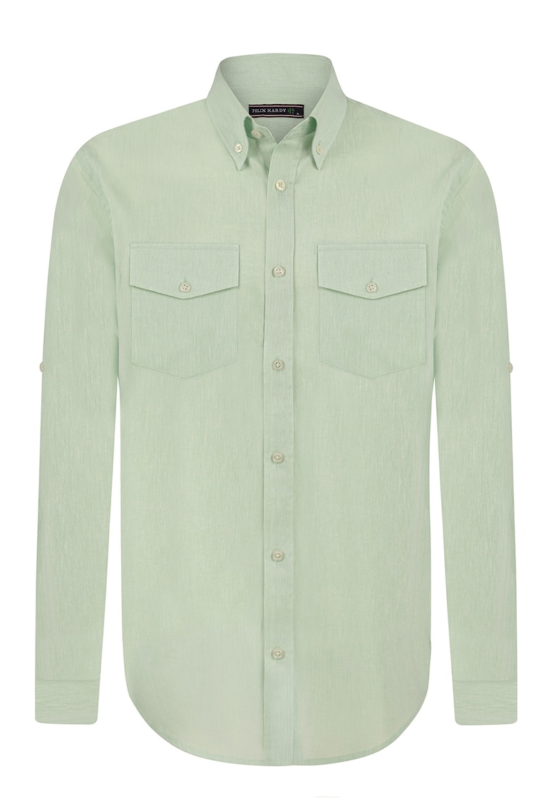 Camasa din amestec de in cu buzunare pe piept