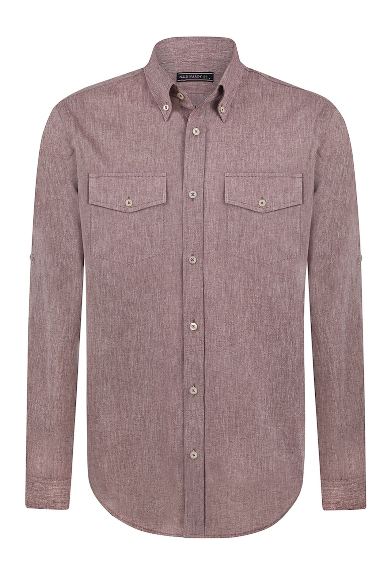 Camasa din amestec de in cu buzunare pe piept