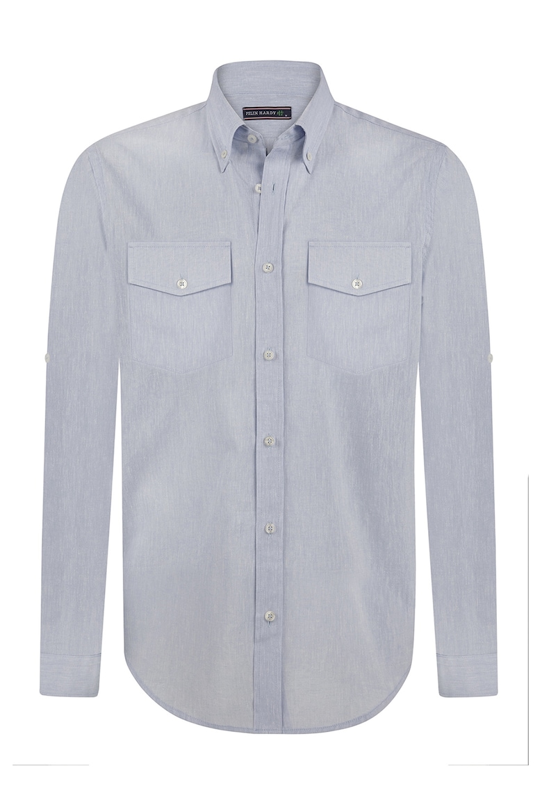 Camasa din amestec de in cu buzunare pe piept