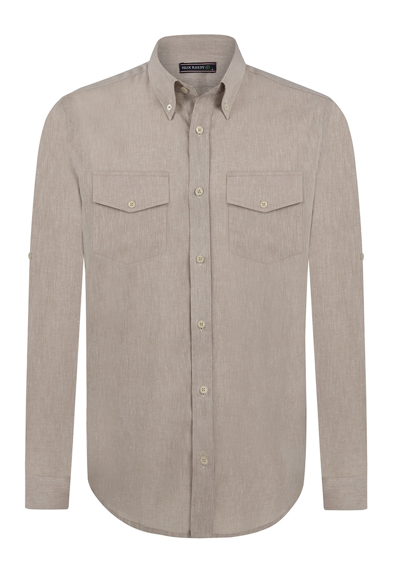 Camasa din amestec de in cu buzunare pe piept