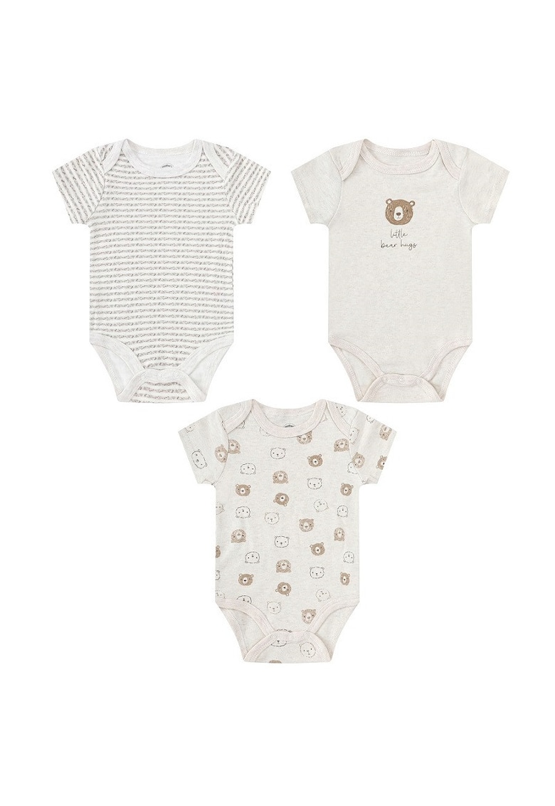 Mothers Choice Set 3 body-uri din bumbac pentru bebelusi - model ursulet - - Alb crem