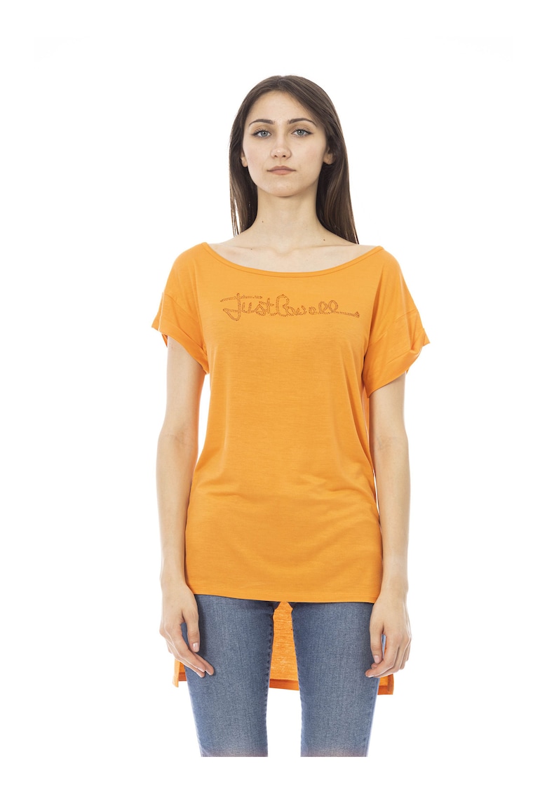 Tricou din bumbac cu logo din strasuri