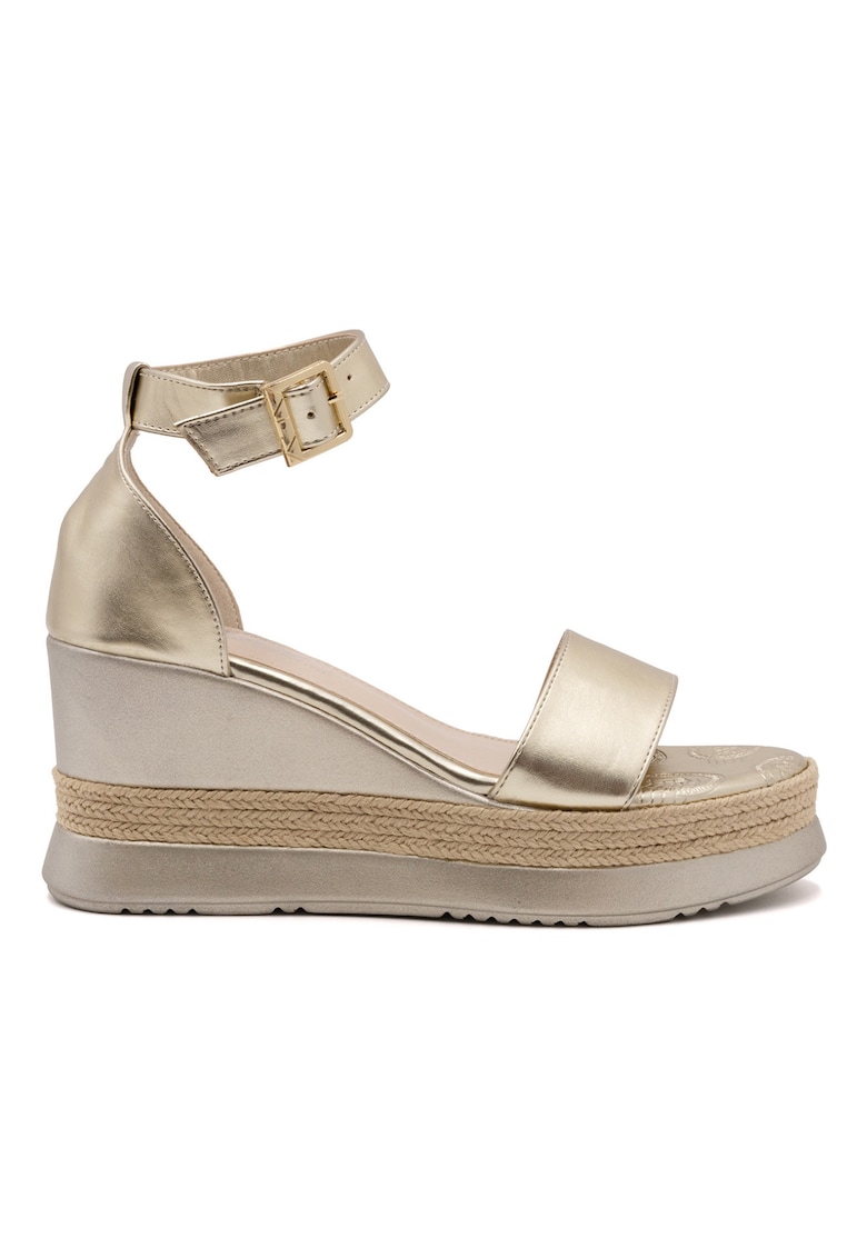 Sandale wedge cu catarama - Auriu