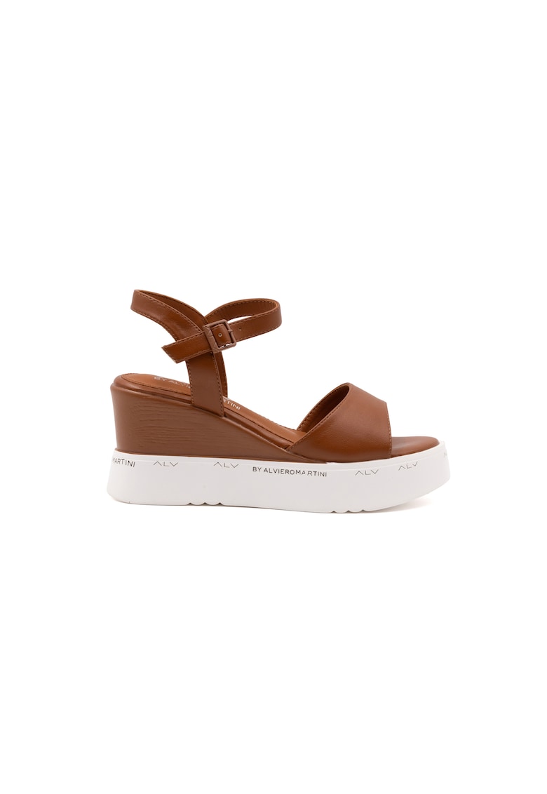 Sandale wedge din piele ecologica cu catarama